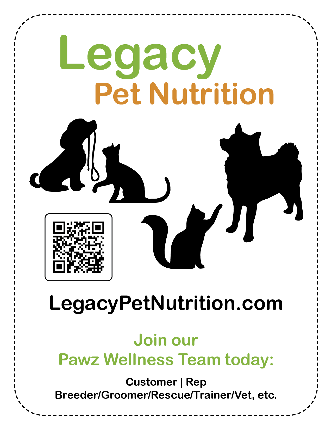 Join our Pawz Wellness Team - Legacy Pet Nutrition - customer, rep, breeder, groomer, rescue, trainer, vet